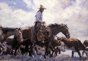 W.H.D. Koerner The Stood There Watching Him Move Across the Range,Leading His Pack Horse USA oil painting artist